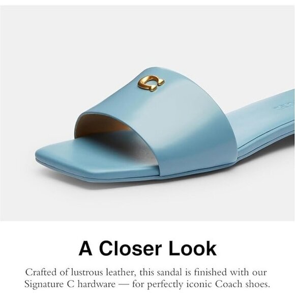 COACH Women's Sculpt C Logo Leather Slide Flat Sandals Sz 8 Bluebell - Picture 4 of 4